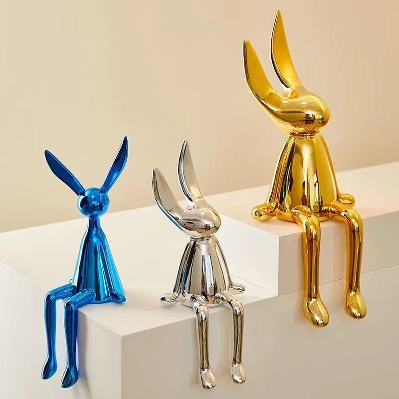 Shop 0 3 Piece Creative Shiny Rabbit Statue Home Decor Modern Nordic Animal Resin Art Sculpture Crafts Desktop Electroplated Ornament Mademoiselle Home Decor