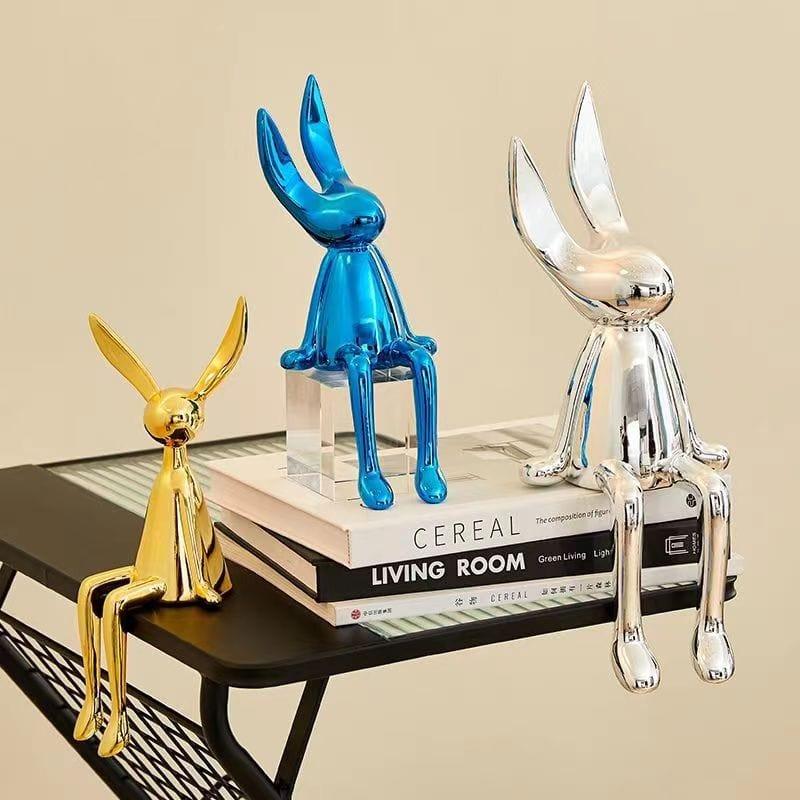 Shop 0 3 Piece Creative Shiny Rabbit Statue Home Decor Modern Nordic Animal Resin Art Sculpture Crafts Desktop Electroplated Ornament Mademoiselle Home Decor