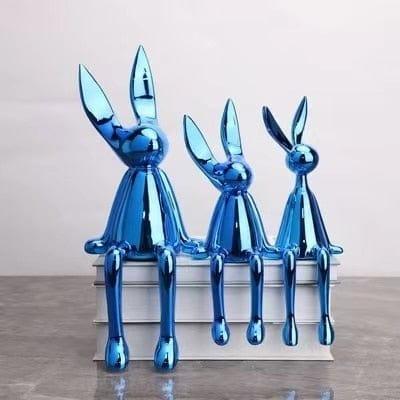 Shop 0 Blue 3 Pcs 3 Piece Creative Shiny Rabbit Statue Home Decor Modern Nordic Animal Resin Art Sculpture Crafts Desktop Electroplated Ornament Mademoiselle Home Decor