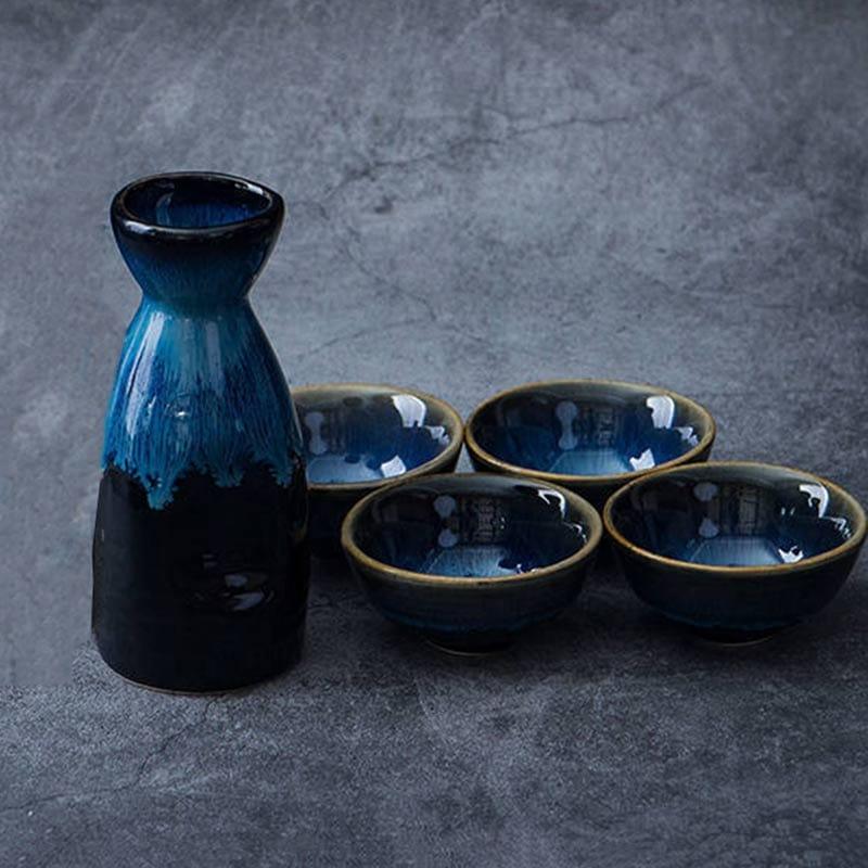 Shop 0 Starry sky 5Pcs Retro Japanese Sake Set Ceramic Flagon Liquor Cup 1 Pot 4 Cups Home Bar Sake White Wine Pot Creative Drinkware Gifts Mademoiselle Home Decor