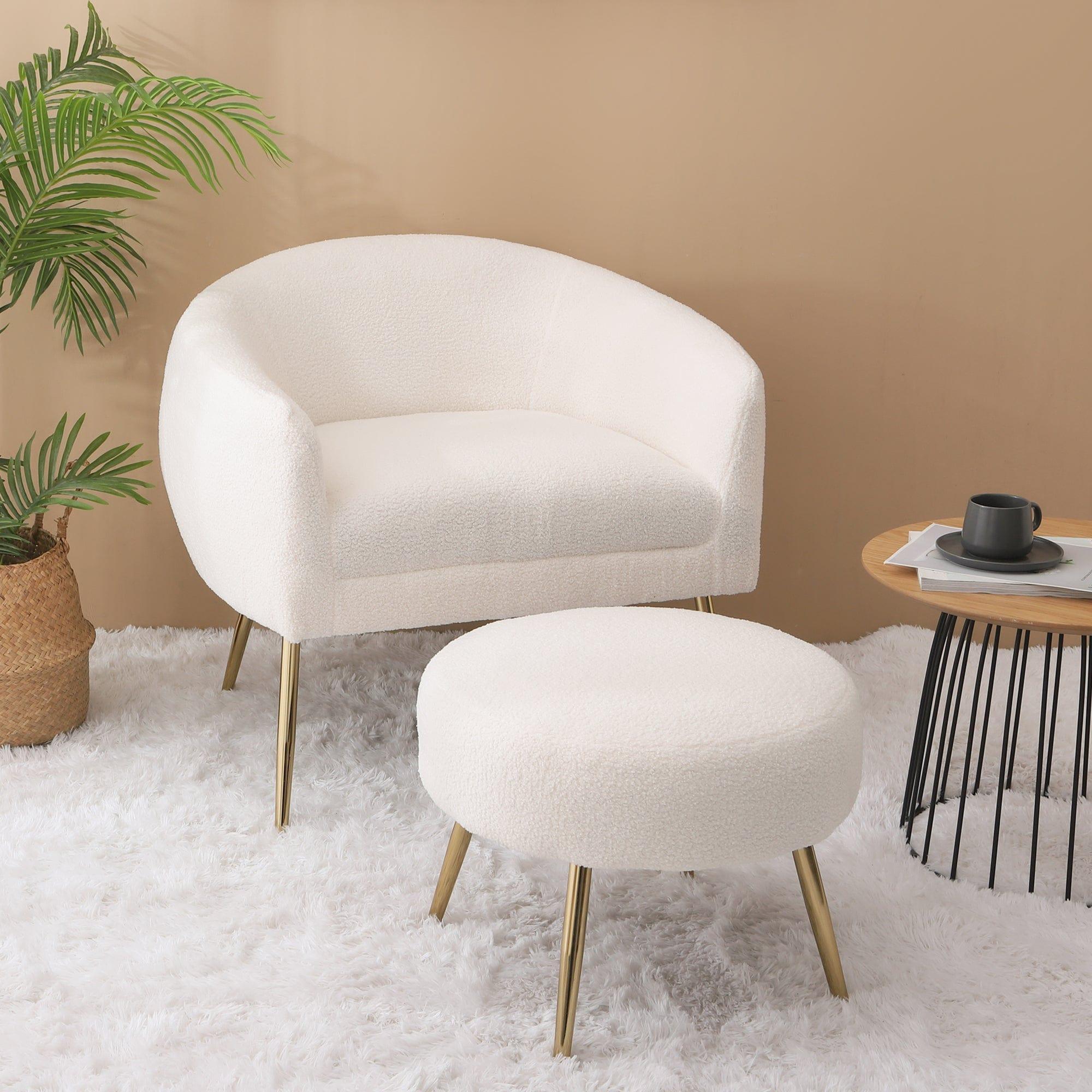 Shop Accent Chair with Ottoman/Gold Legs, Modern Accent Chair for Living Room, Bedroom or Reception Room,Teddy Short Plush Particle Velvet Armchair with Ottoman for Living Room Mademoiselle Home Decor