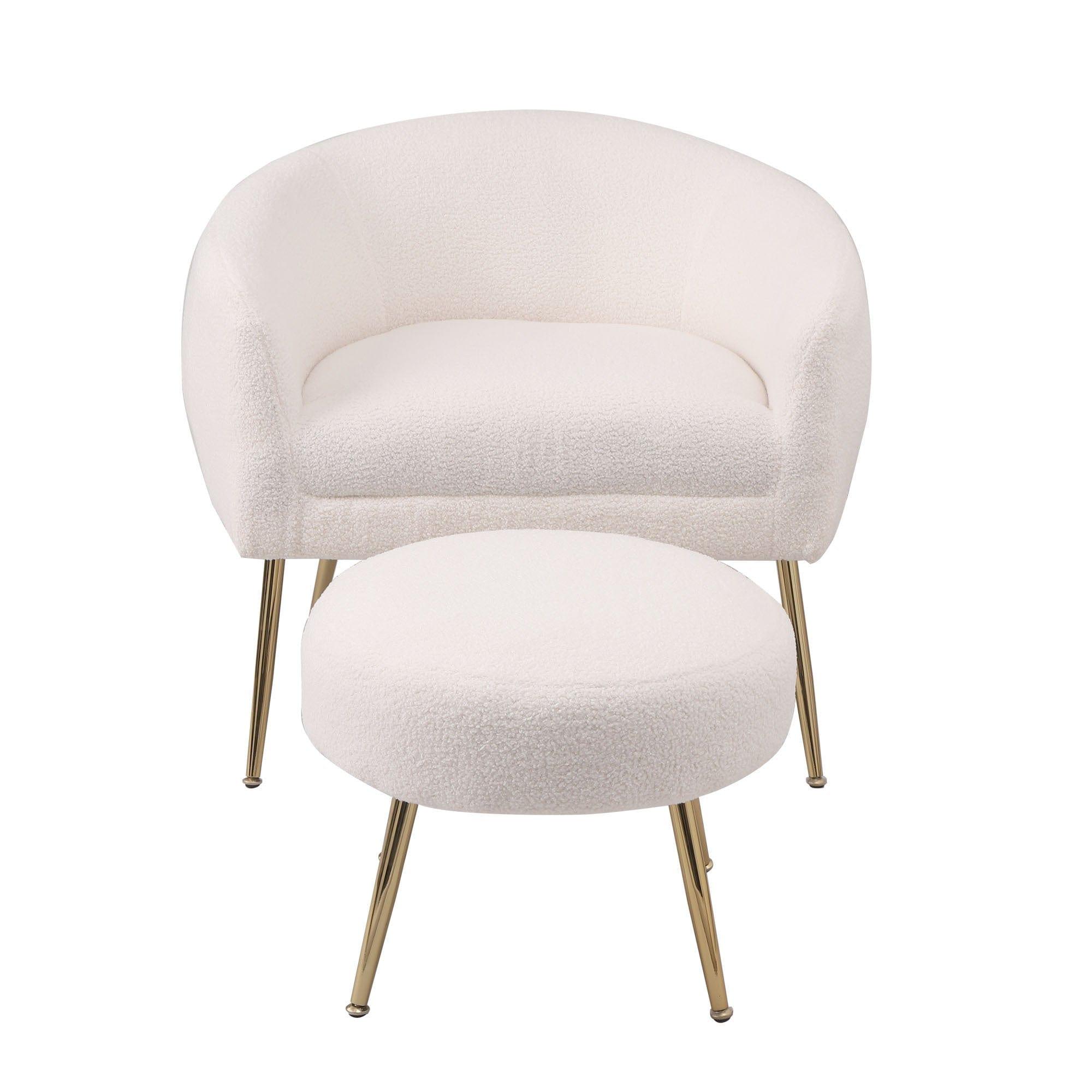 Shop Accent Chair with Ottoman/Gold Legs, Modern Accent Chair for Living Room, Bedroom or Reception Room,Teddy Short Plush Particle Velvet Armchair with Ottoman for Living Room Mademoiselle Home Decor