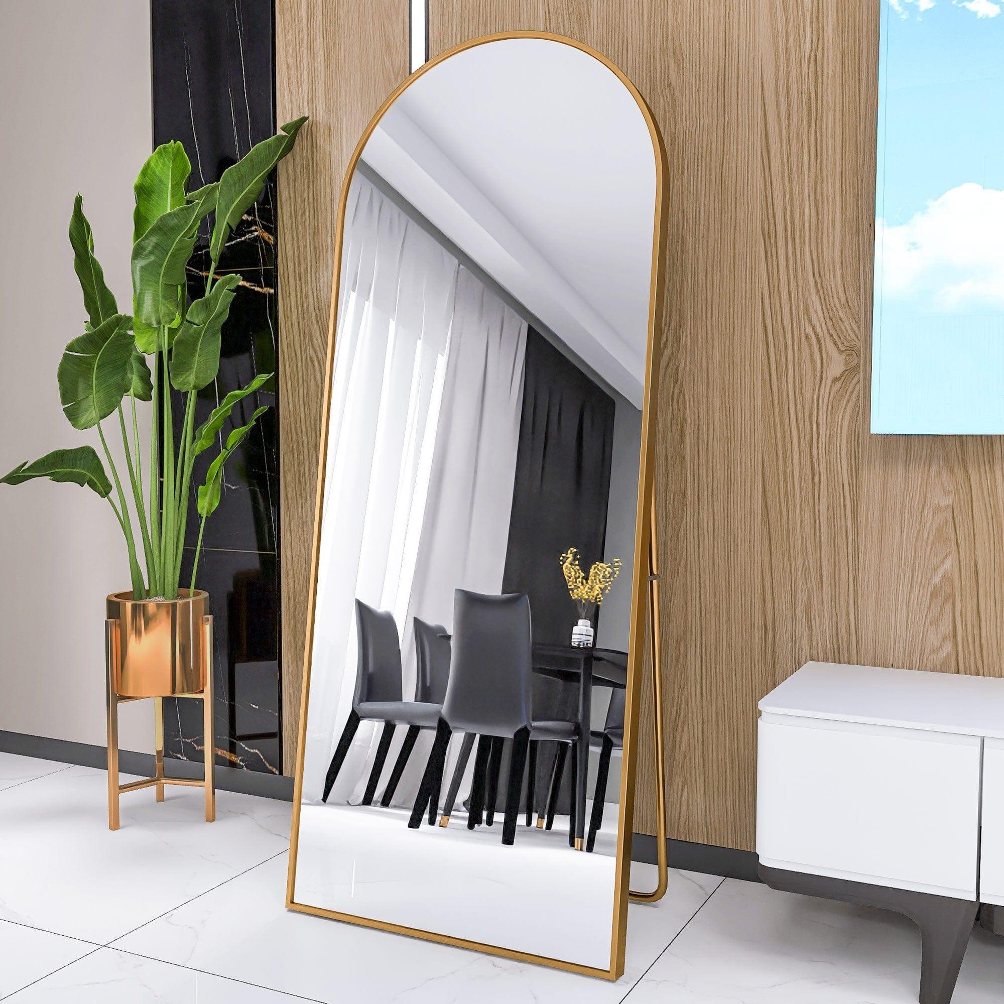 Shop Arched Full Length Mirror Floor Mirror Hanging Standing or Leaning, Bedroom Mirror Wall-Mounted Mirror Dressing Mirror with Gold  Aluminum Alloy Frame, 65" x 23.6" Mademoiselle Home Decor