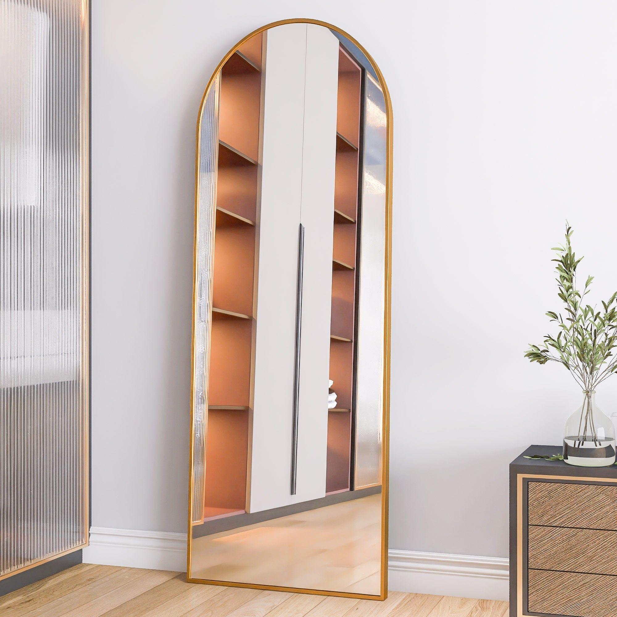 Shop Arched Full Length Mirror Floor Mirror Hanging Standing or Leaning, Bedroom Mirror Wall-Mounted Mirror Dressing Mirror with Gold  Aluminum Alloy Frame, 65" x 23.6" Mademoiselle Home Decor