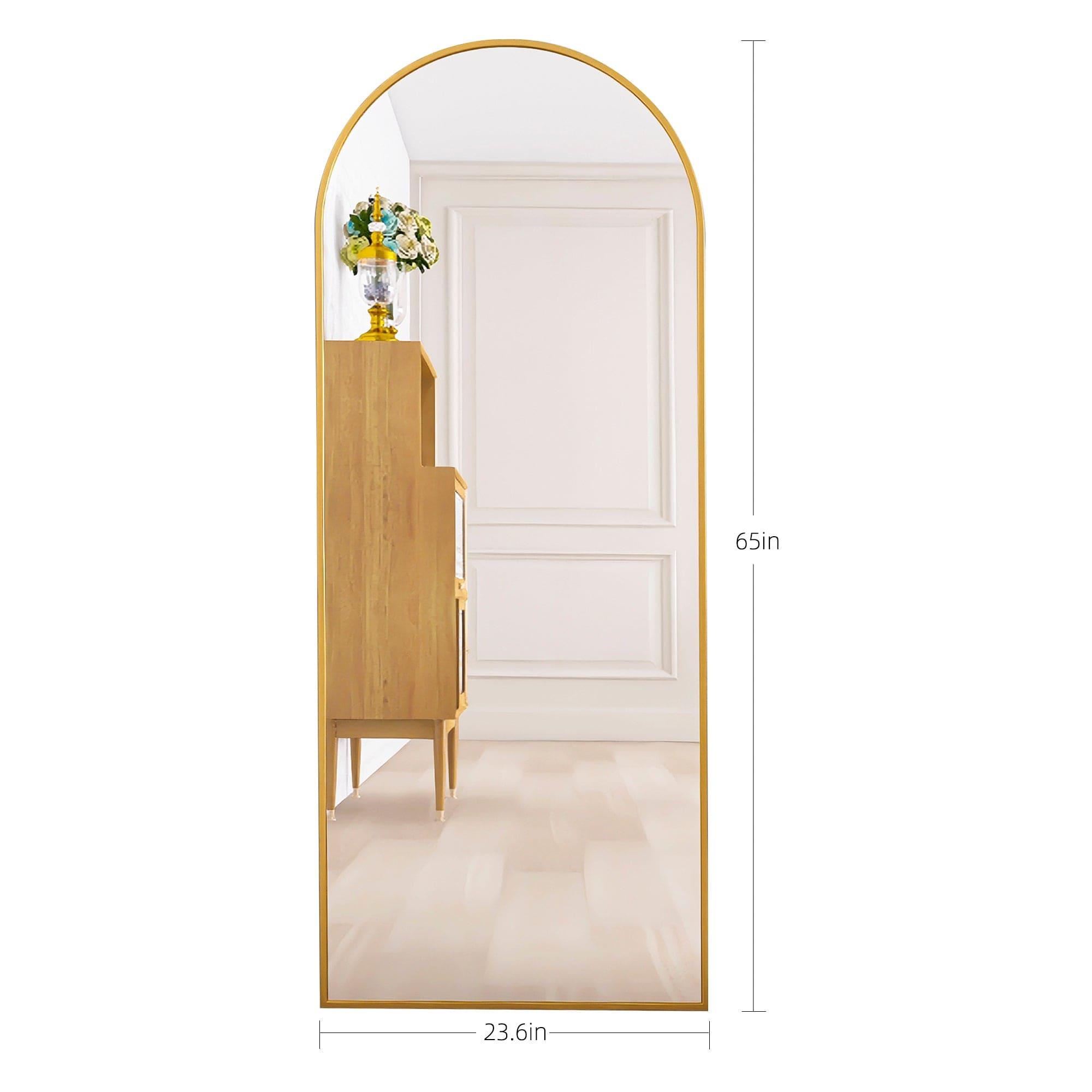 Shop Arched Full Length Mirror Floor Mirror Hanging Standing or Leaning, Bedroom Mirror Wall-Mounted Mirror Dressing Mirror with Gold  Aluminum Alloy Frame, 65" x 23.6" Mademoiselle Home Decor