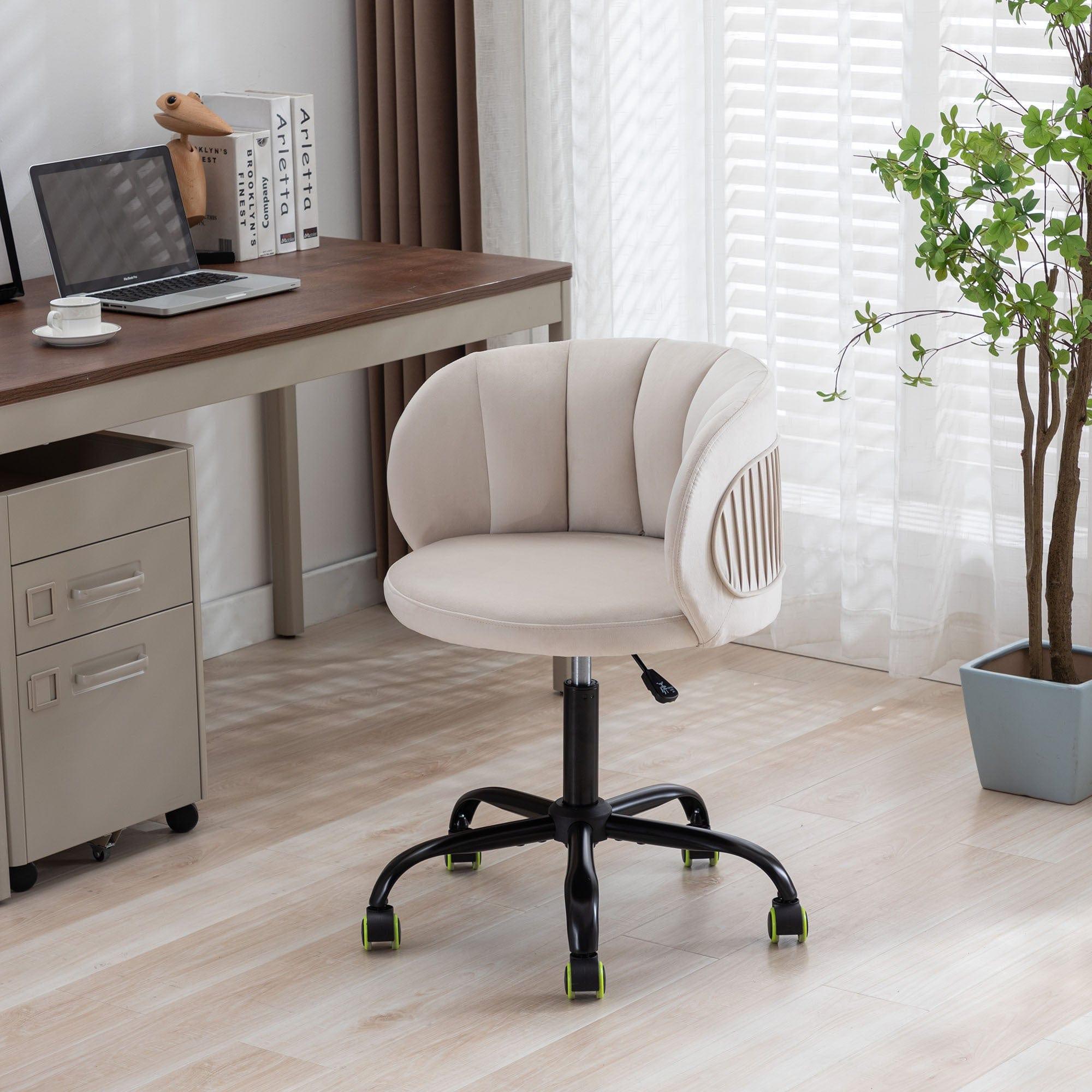 Shop Zen Zone Velvet Leisure office chair, suitable for study and office, can adjust the height, can rotate 360 degrees, with pulley, Off-White Mademoiselle Home Decor