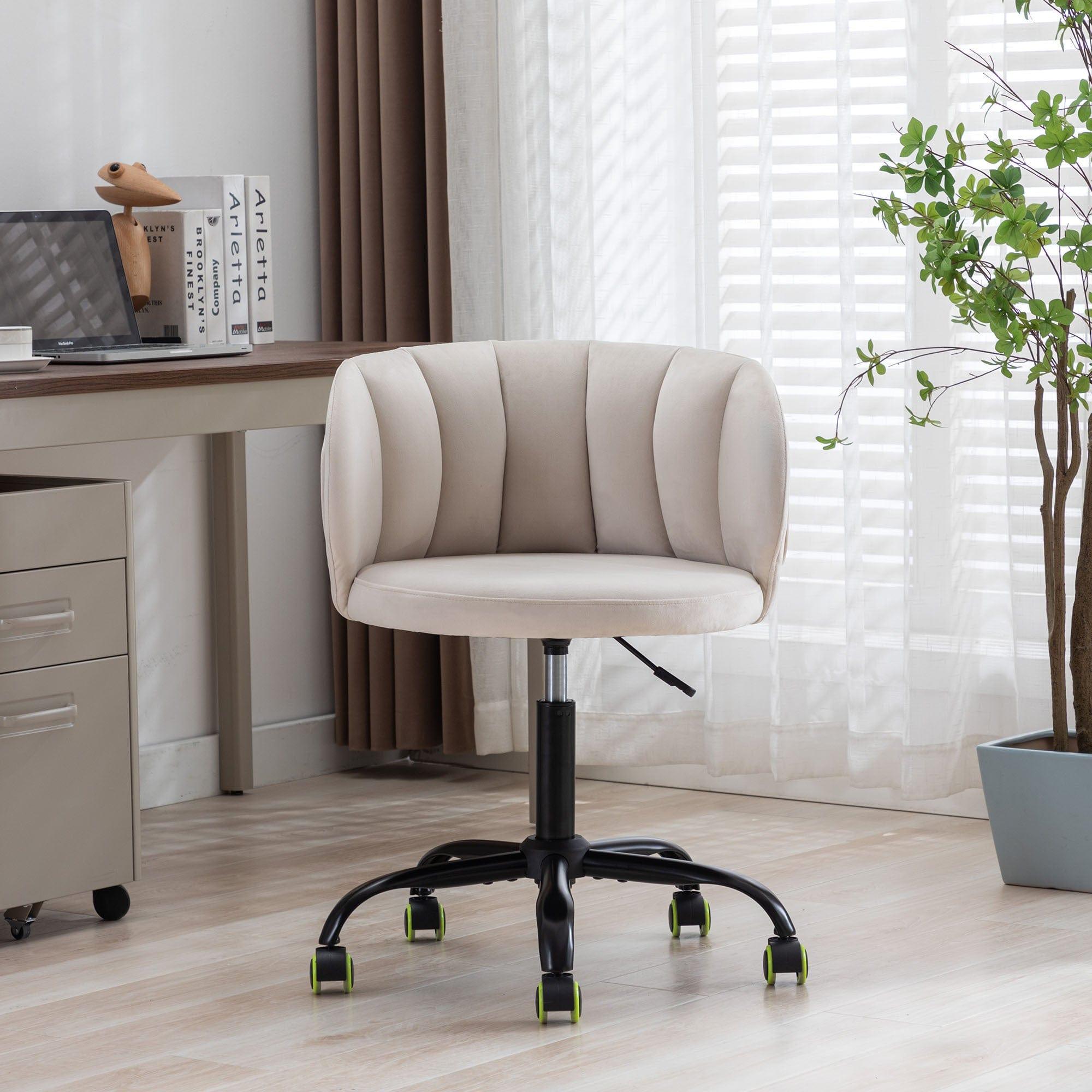 Shop Zen Zone Velvet Leisure office chair, suitable for study and office, can adjust the height, can rotate 360 degrees, with pulley, Off-White Mademoiselle Home Decor