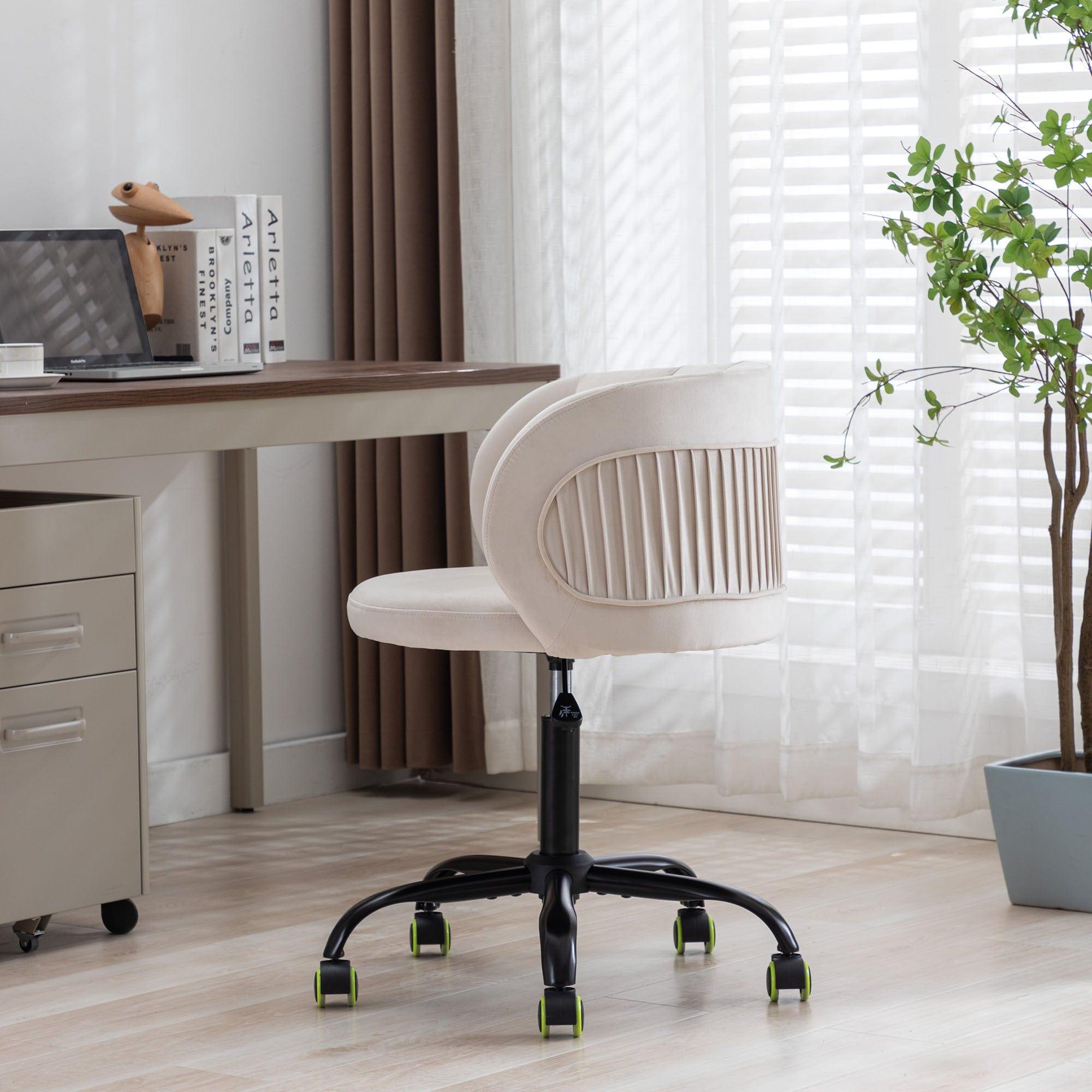 Shop Zen Zone Velvet Leisure office chair, suitable for study and office, can adjust the height, can rotate 360 degrees, with pulley, Off-White Mademoiselle Home Decor