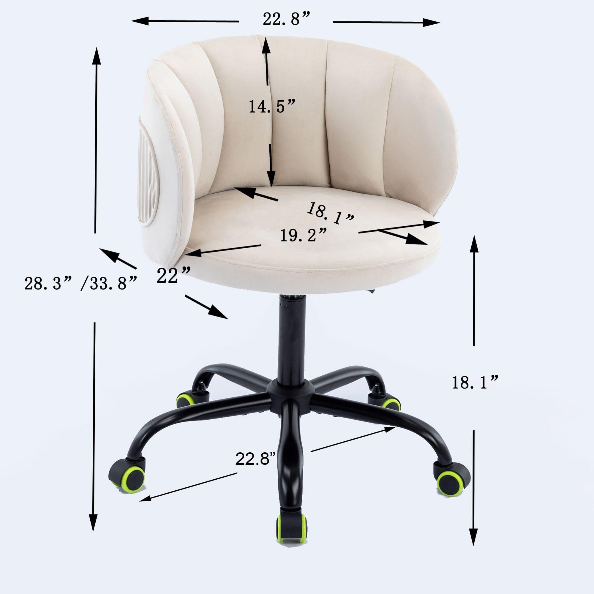 Shop Zen Zone Velvet Leisure office chair, suitable for study and office, can adjust the height, can rotate 360 degrees, with pulley, Off-White Mademoiselle Home Decor