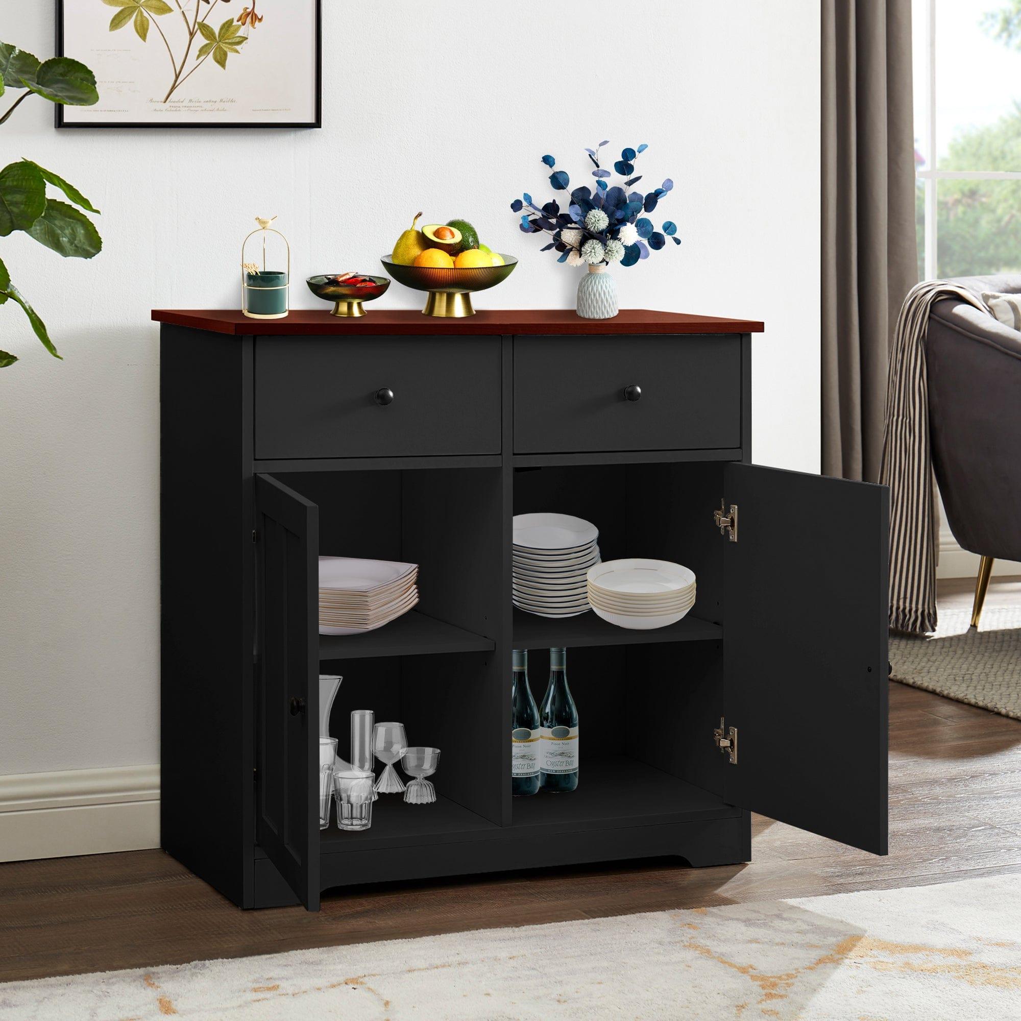 Shop Modern Sideboard Buffet Cabinet with Storage Cabinets, Drawers and Shelves for Living Room, Kitchen, Black Mademoiselle Home Decor