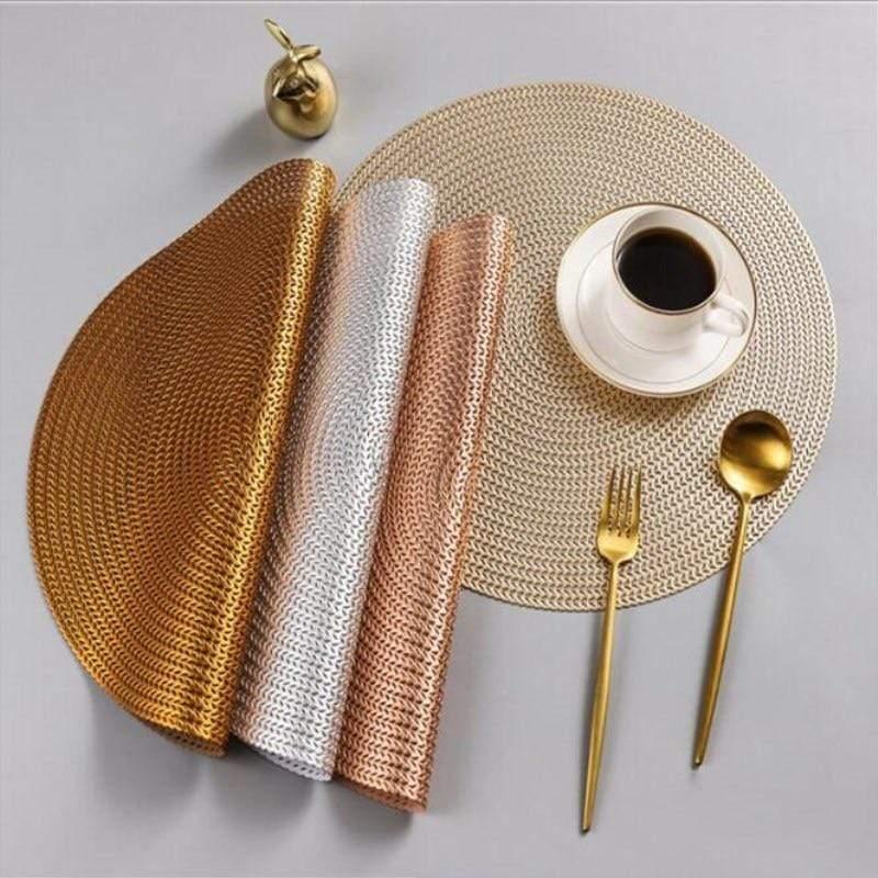 Shop 0 6/4pcs set Leaf Placemats Restaurant Round PVC Hollow Meal Pads Anti-hot Dining Table Wheat Ears Mats Set Weave Pattern Tablemat Mademoiselle Home Decor