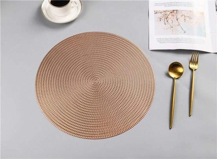 Shop 0 Rose Gold / 6 pieces / Diameter 38cm 6/4pcs set Leaf Placemats Restaurant Round PVC Hollow Meal Pads Anti-hot Dining Table Wheat Ears Mats Set Weave Pattern Tablemat Mademoiselle Home Decor
