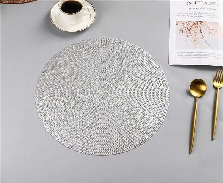 Shop 0 Silver white / 6 pieces / Diameter 38cm 6/4pcs set Leaf Placemats Restaurant Round PVC Hollow Meal Pads Anti-hot Dining Table Wheat Ears Mats Set Weave Pattern Tablemat Mademoiselle Home Decor