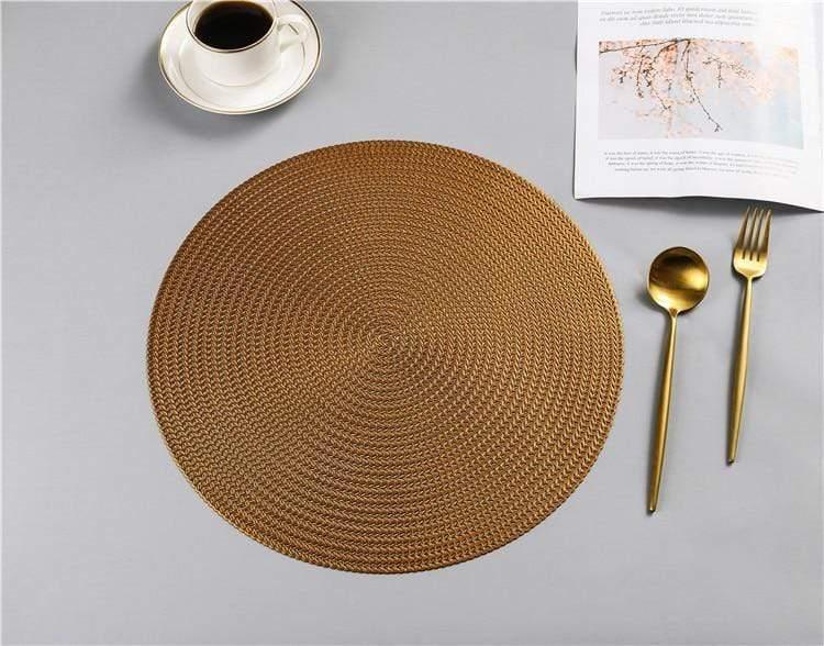 Shop 0 Copper / 6 pieces / Diameter 38cm 6/4pcs set Leaf Placemats Restaurant Round PVC Hollow Meal Pads Anti-hot Dining Table Wheat Ears Mats Set Weave Pattern Tablemat Mademoiselle Home Decor