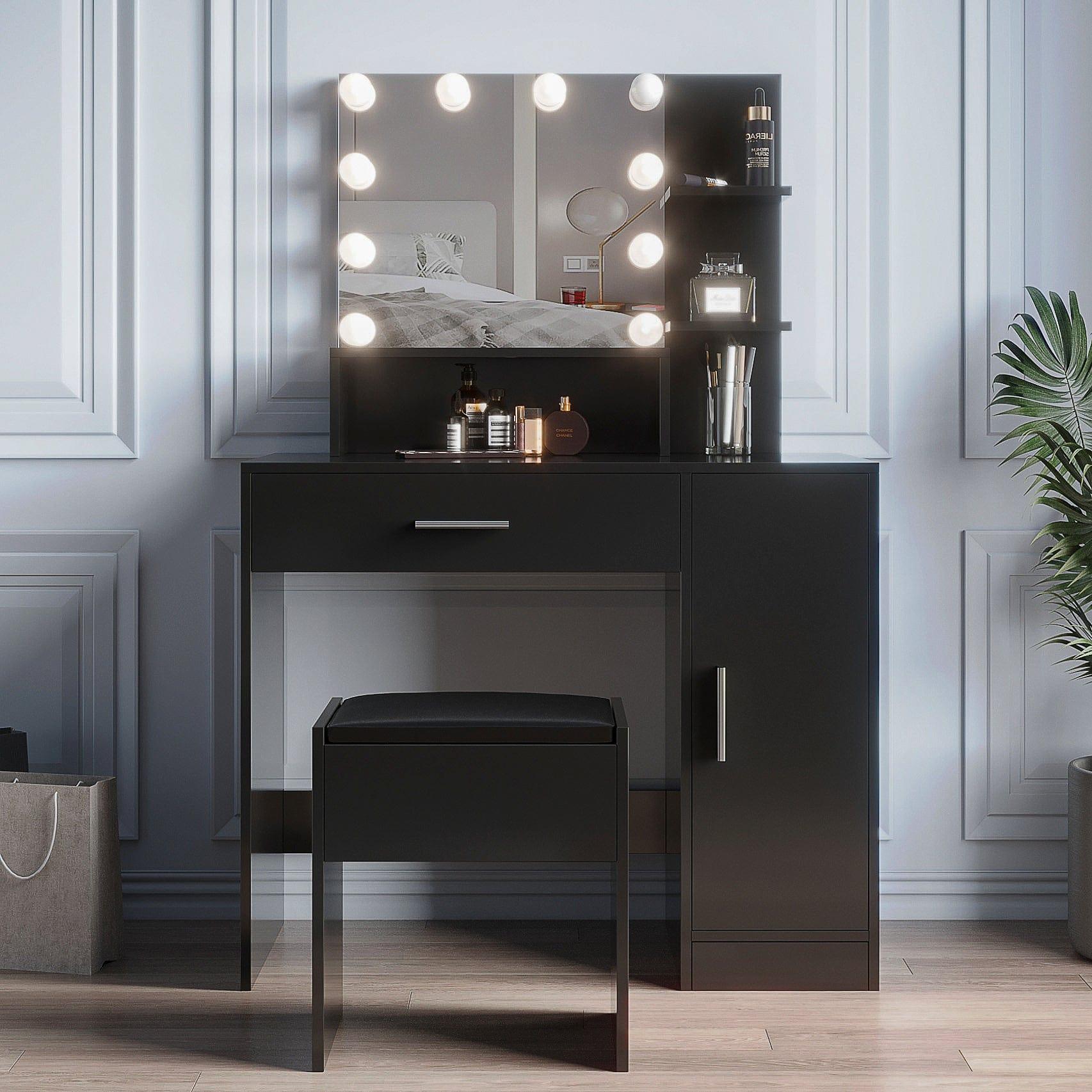 Shop Modern Dressing table with 1 Drawers, 1 cabinet，Rectangular Makeup Table with Mirror, Open Shelves ,35.43*15.75* 52.76inch,for Bedroom, Black Mademoiselle Home Decor