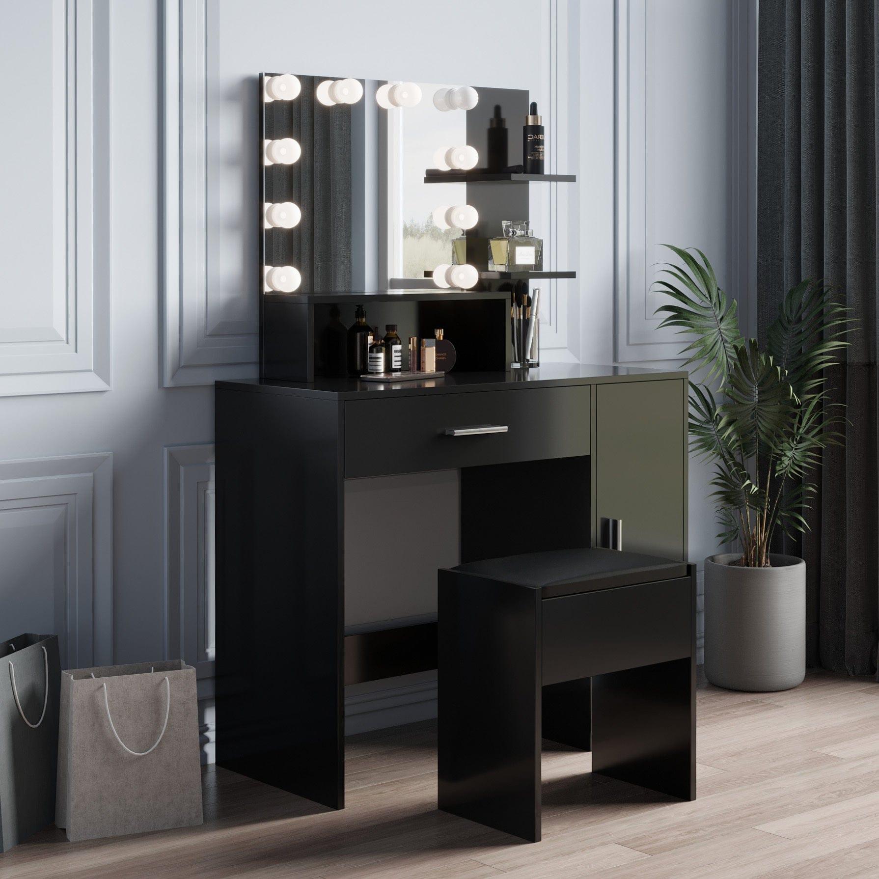 Shop Modern Dressing table with 1 Drawers, 1 cabinet，Rectangular Makeup Table with Mirror, Open Shelves ,35.43*15.75* 52.76inch,for Bedroom, Black Mademoiselle Home Decor