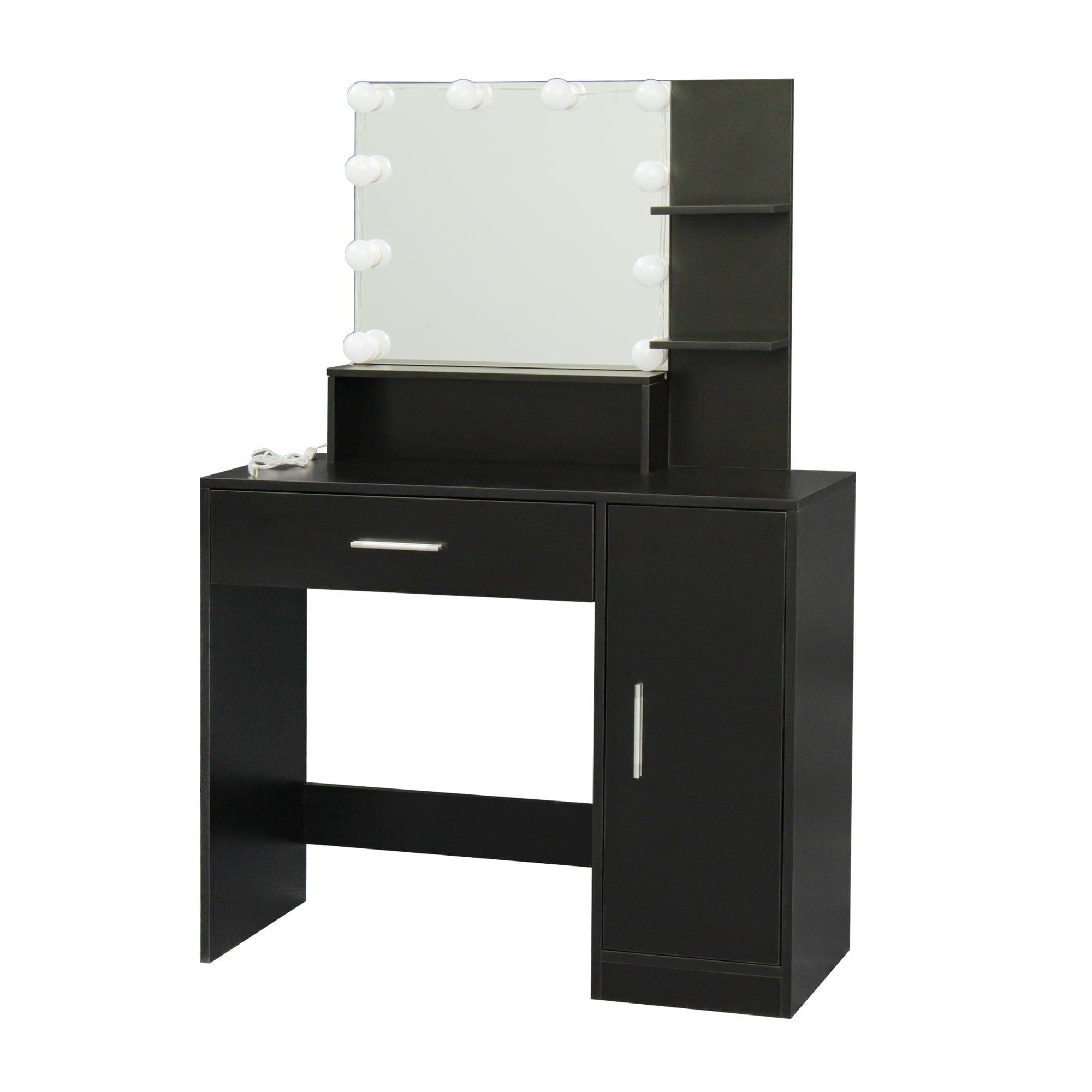 Shop Modern Dressing table with 1 Drawers, 1 cabinet，Rectangular Makeup Table with Mirror, Open Shelves ,35.43*15.75* 52.76inch,for Bedroom, Black Mademoiselle Home Decor