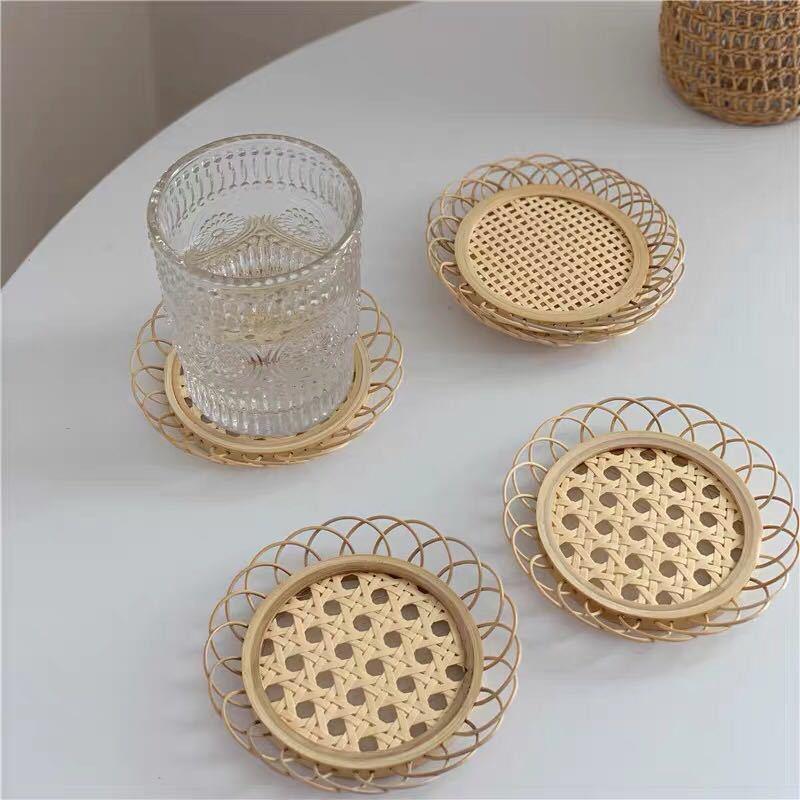 Shop 0 2pcs Simple Style Rattan Coasters Bowl Pad Handmade Lace Waterproof Placemats Table Padding Cup Mats Kitchen Decoration Accessor Mademoiselle Home Decor