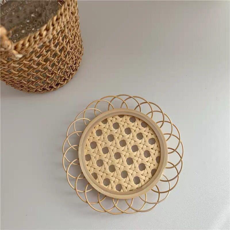 Shop 0 2pcs Simple Style Rattan Coasters Bowl Pad Handmade Lace Waterproof Placemats Table Padding Cup Mats Kitchen Decoration Accessor Mademoiselle Home Decor