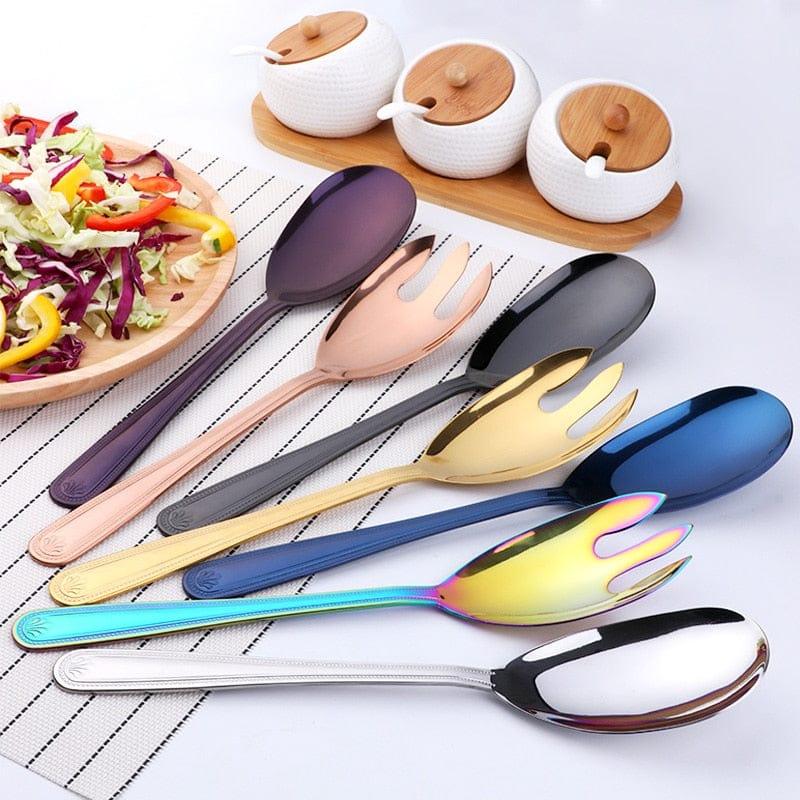 Shop 0 Big Salad Spoon Fork Set Stainless Steel Kitchen Food Server Pasta Utensils Public Gold Tableware Using Buffet Restaurant Tools Mademoiselle Home Decor
