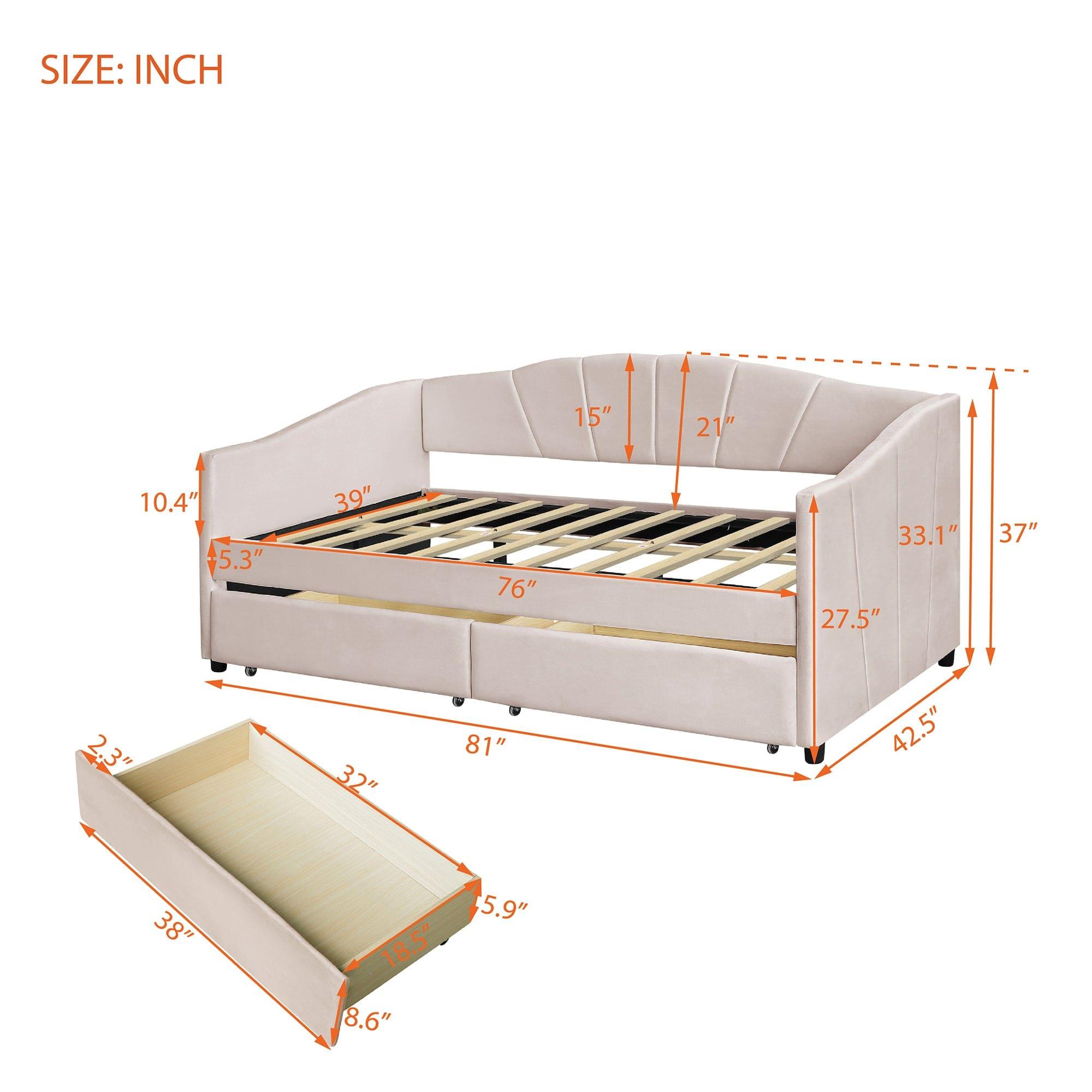 Shop Upholstered daybed Twin Size with Two Drawers and Wood Slat  ,Beige Mademoiselle Home Decor