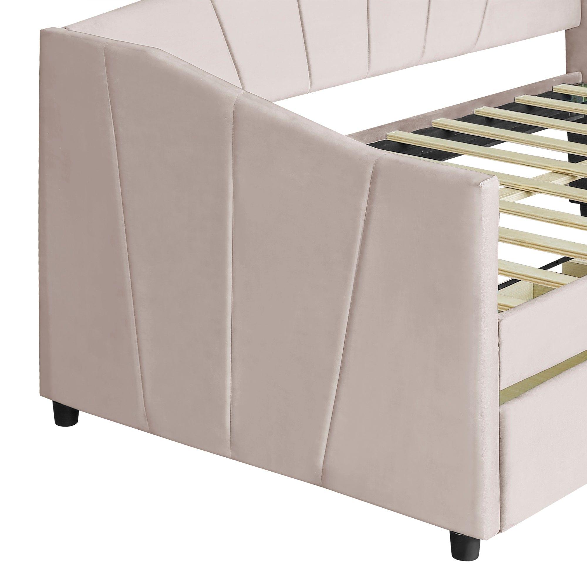 Shop Upholstered daybed Twin Size with Two Drawers and Wood Slat  ,Beige Mademoiselle Home Decor