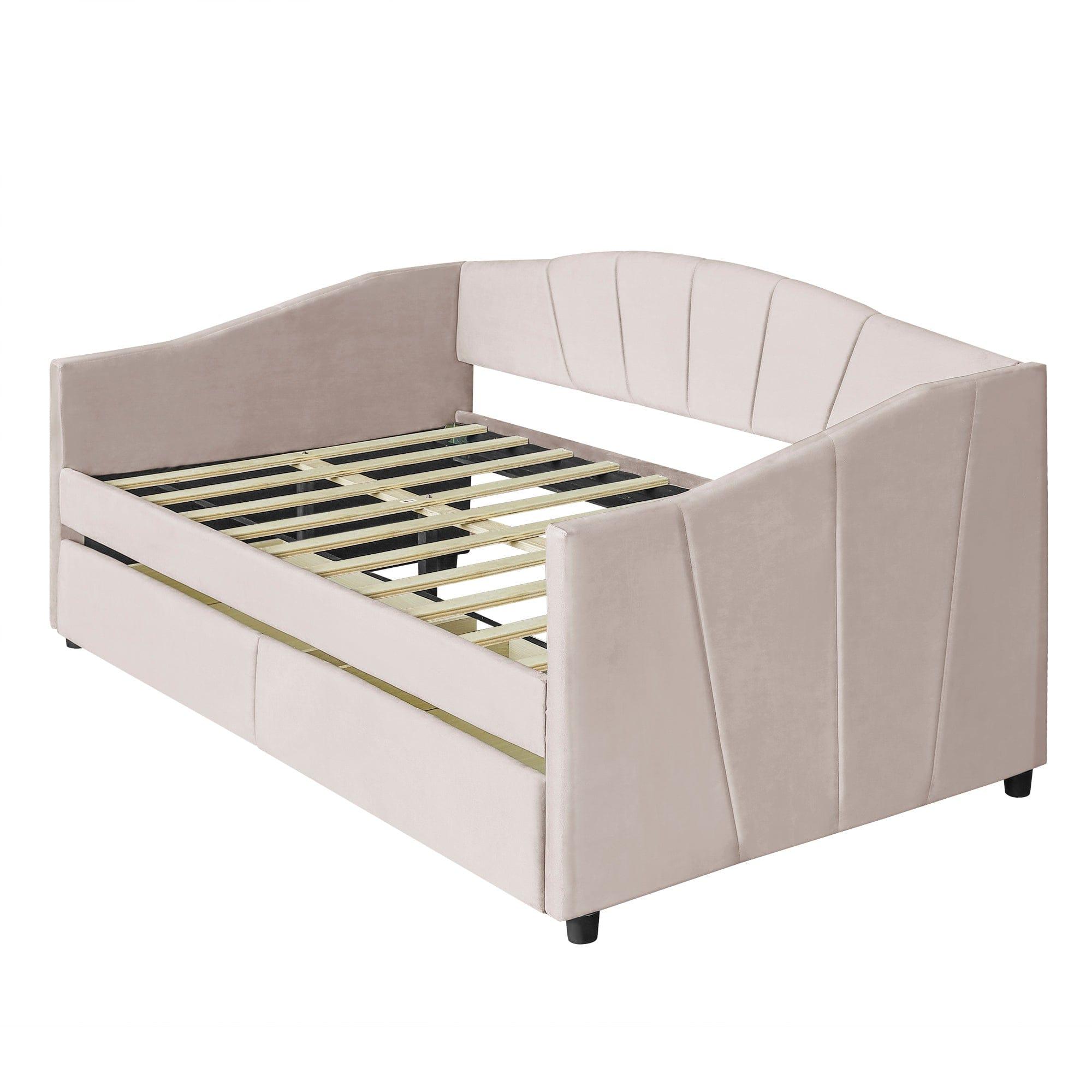 Shop Upholstered daybed Twin Size with Two Drawers and Wood Slat  ,Beige Mademoiselle Home Decor