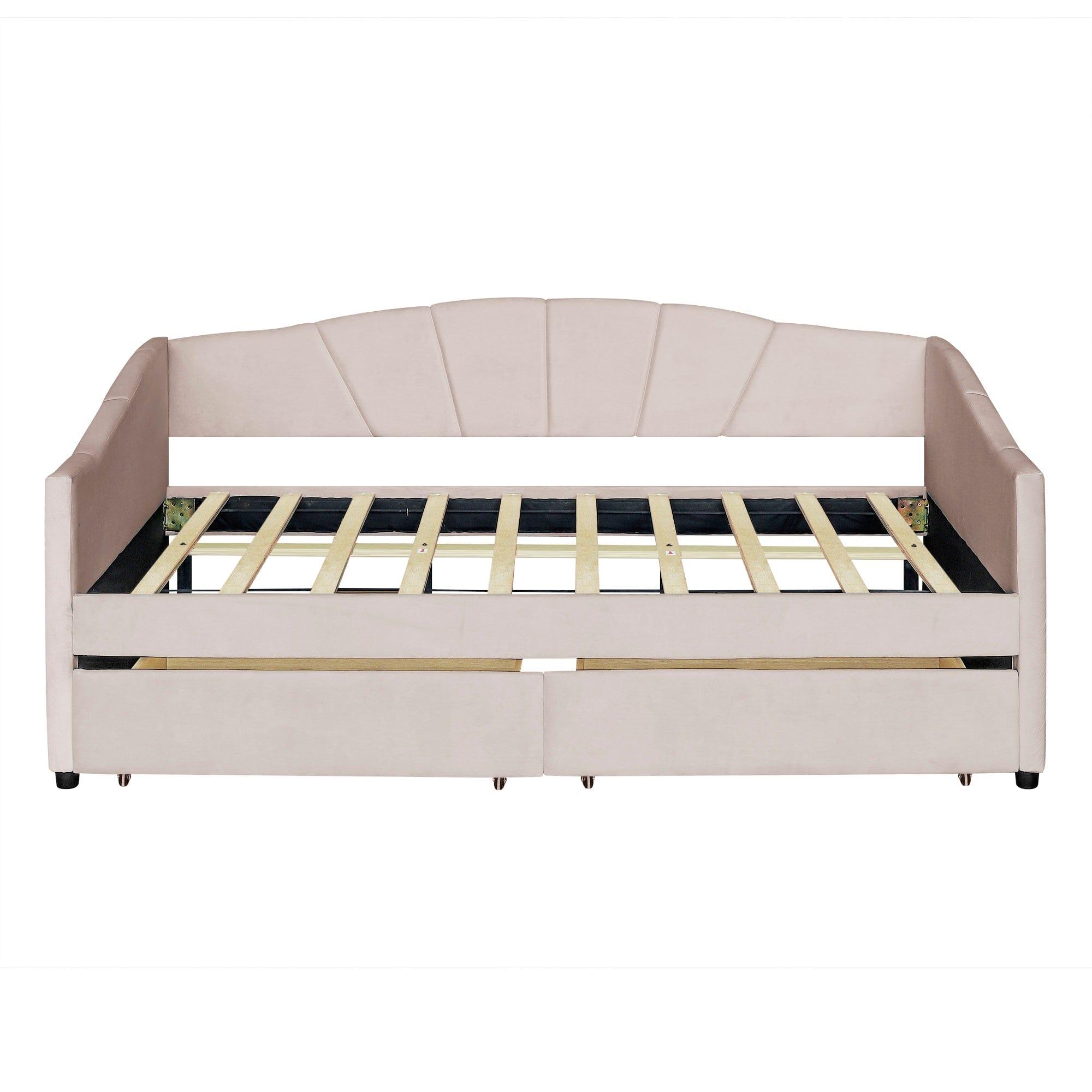 Shop Upholstered daybed Twin Size with Two Drawers and Wood Slat  ,Beige Mademoiselle Home Decor