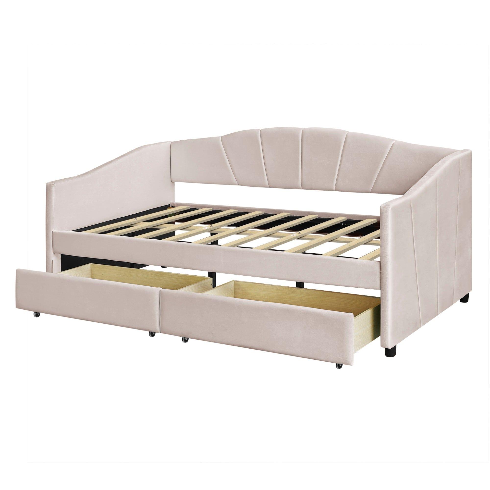 Shop Upholstered daybed Twin Size with Two Drawers and Wood Slat  ,Beige Mademoiselle Home Decor