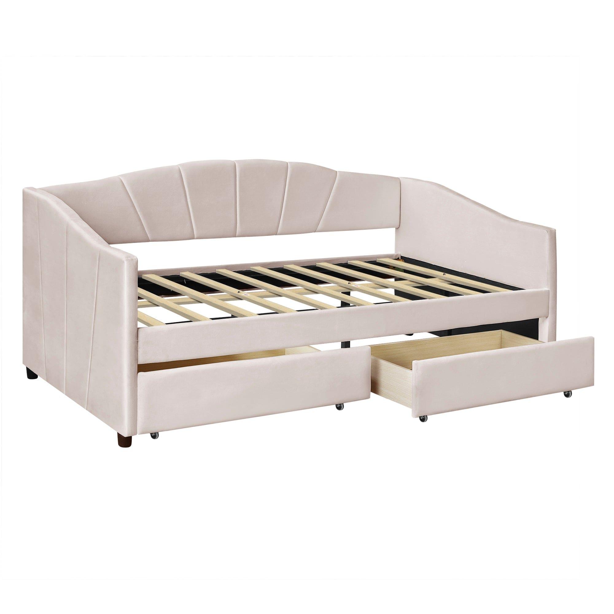 Shop Upholstered daybed Twin Size with Two Drawers and Wood Slat  ,Beige Mademoiselle Home Decor