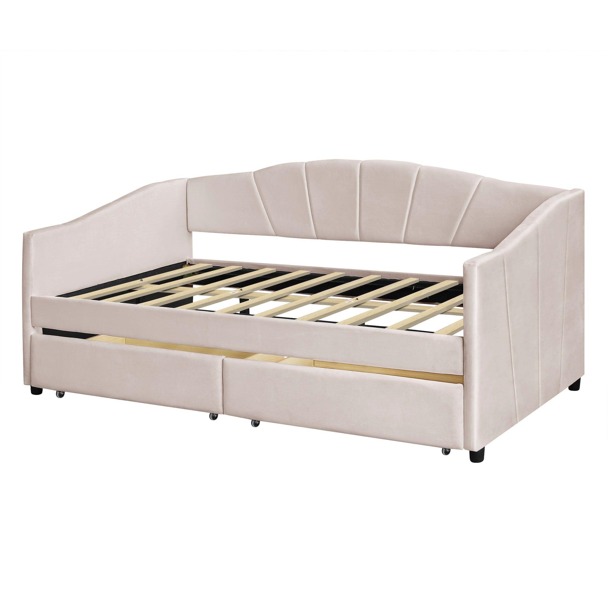 Shop Upholstered daybed Twin Size with Two Drawers and Wood Slat  ,Beige Mademoiselle Home Decor