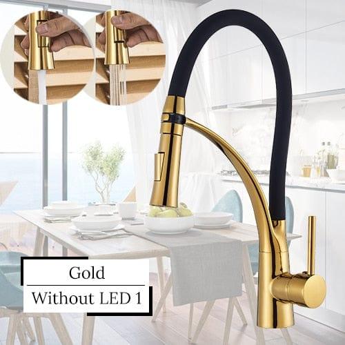 Shop 0 Gold without LED / China Black LED Kitchen Sink Faucet Swivel Pull Down Kitchen Faucet Sink Tap Mounted Deck Bathroom Mounted Hot and Cold Water Mixer Mademoiselle Home Decor