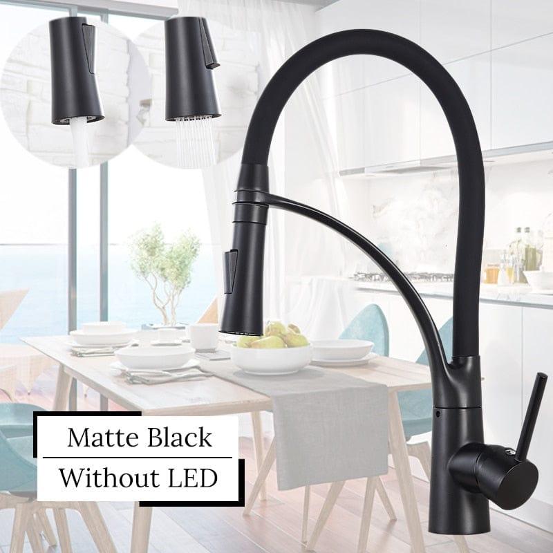 Shop 0 Matte Black / China Black LED Kitchen Sink Faucet Swivel Pull Down Kitchen Faucet Sink Tap Mounted Deck Bathroom Mounted Hot and Cold Water Mixer Mademoiselle Home Decor