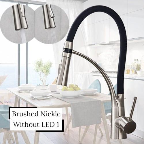 Shop 0 Brushed nickle / China Black LED Kitchen Sink Faucet Swivel Pull Down Kitchen Faucet Sink Tap Mounted Deck Bathroom Mounted Hot and Cold Water Mixer Mademoiselle Home Decor