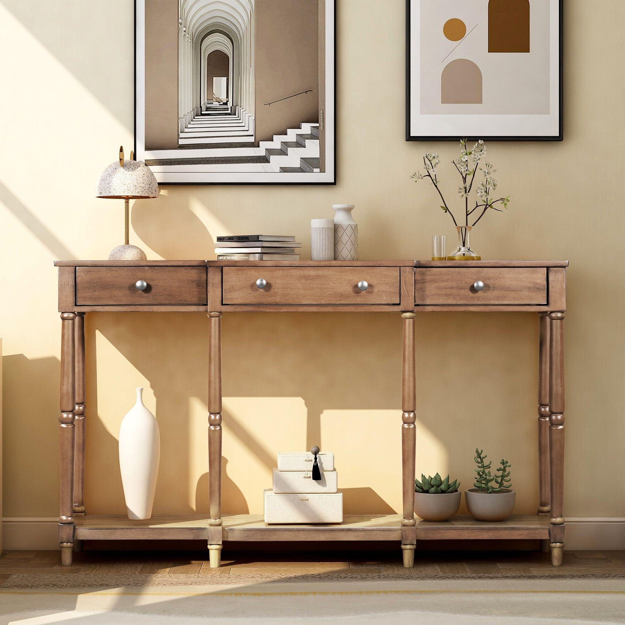 Shop NEW SKU: WF298211AAD----U_STYLE Solid Wood Console Table, Classic Entryway Table with Storage Shelf and Drawer for Home Mademoiselle Home Decor