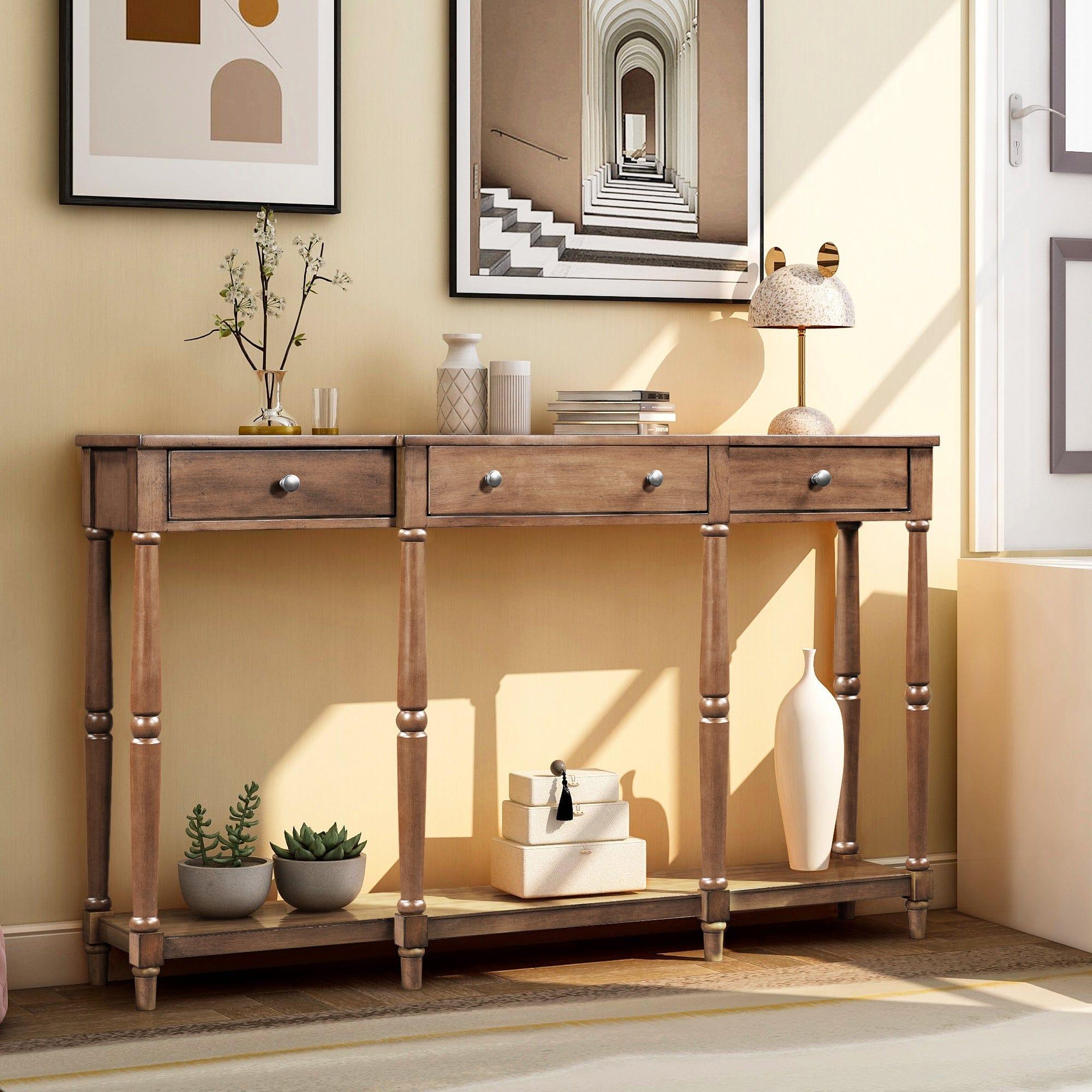 Shop NEW SKU: WF298211AAD----U_STYLE Solid Wood Console Table, Classic Entryway Table with Storage Shelf and Drawer for Home Mademoiselle Home Decor