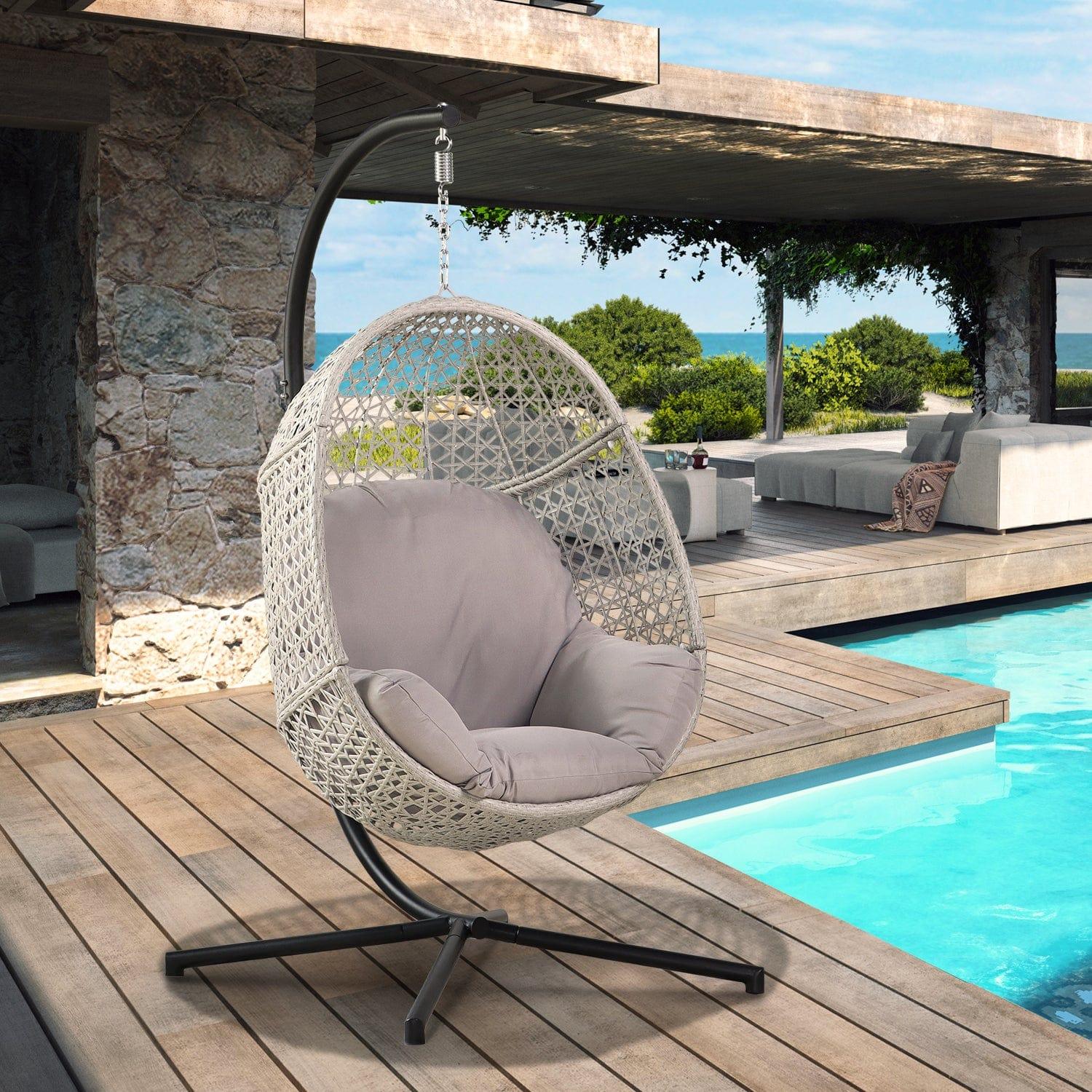 Shop Large Hanging Egg Chair with Stand & UV Resistant Cushion Hammock Chairs with C-Stand for Outdoor Mademoiselle Home Decor