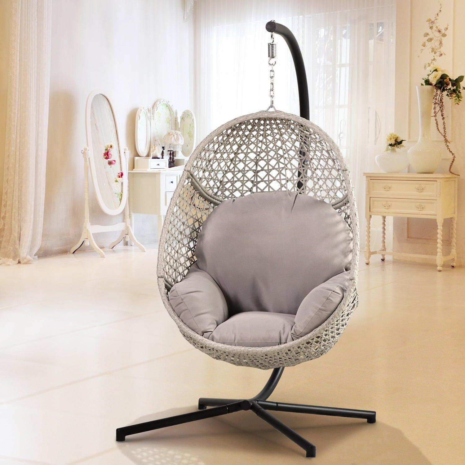 Shop Large Hanging Egg Chair with Stand & UV Resistant Cushion Hammock Chairs with C-Stand for Outdoor Mademoiselle Home Decor