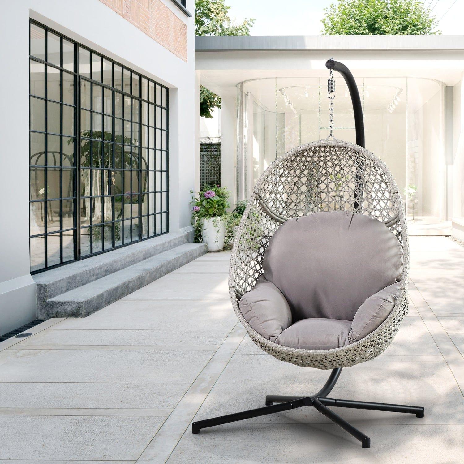 Shop Large Hanging Egg Chair with Stand & UV Resistant Cushion Hammock Chairs with C-Stand for Outdoor Mademoiselle Home Decor