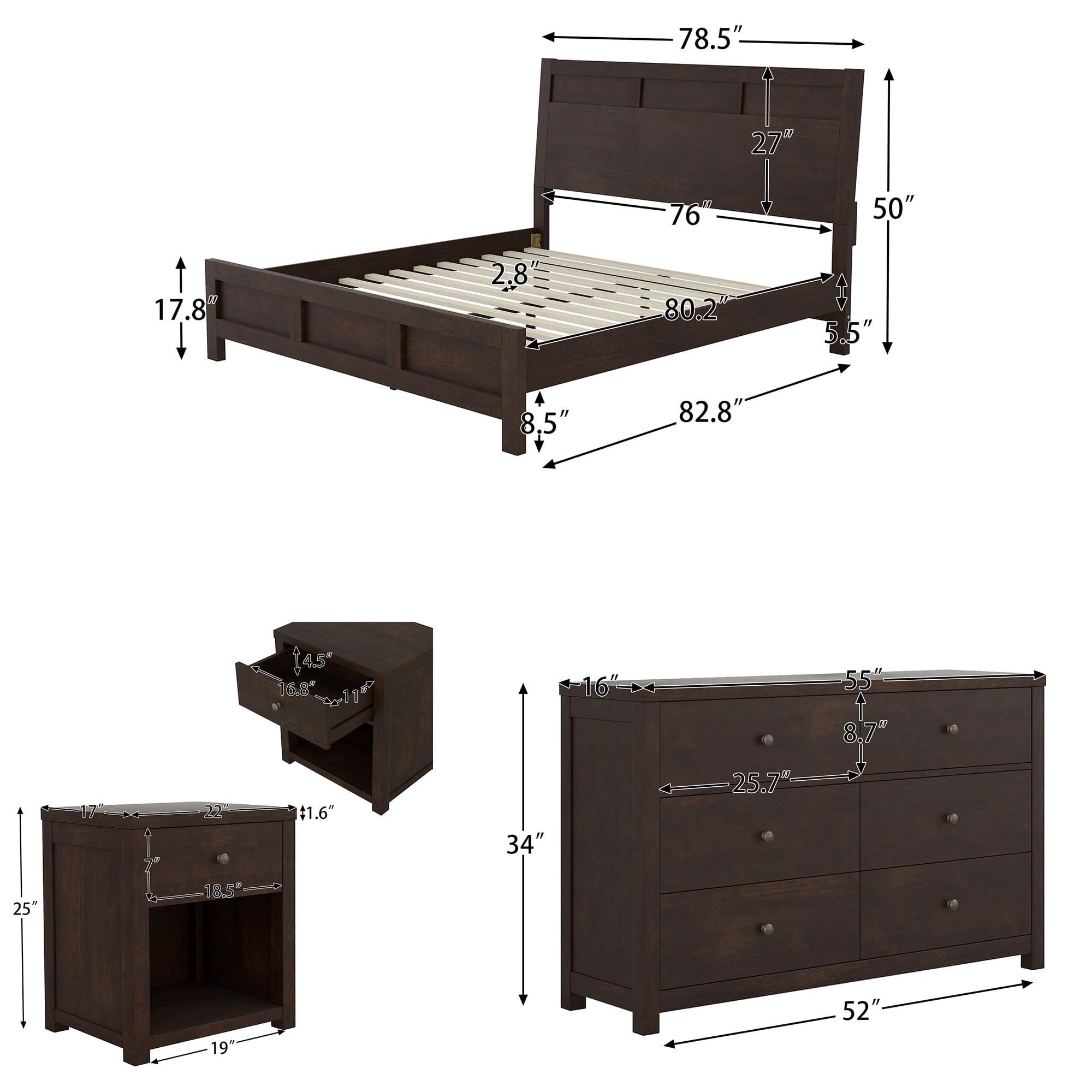 Shop Classic Rich Brown 3 Pieces King Bedroom Set (King Bed + Nightstand+ Dresser) Mademoiselle Home Decor