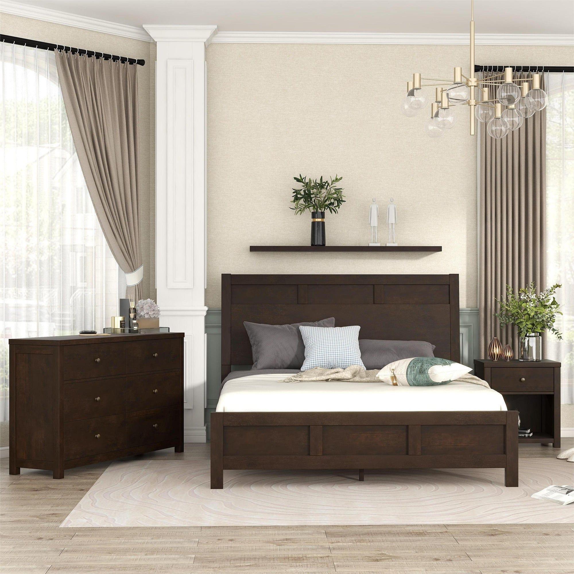 Shop Classic Rich Brown 3 Pieces King Bedroom Set (King Bed + Nightstand+ Dresser) Mademoiselle Home Decor