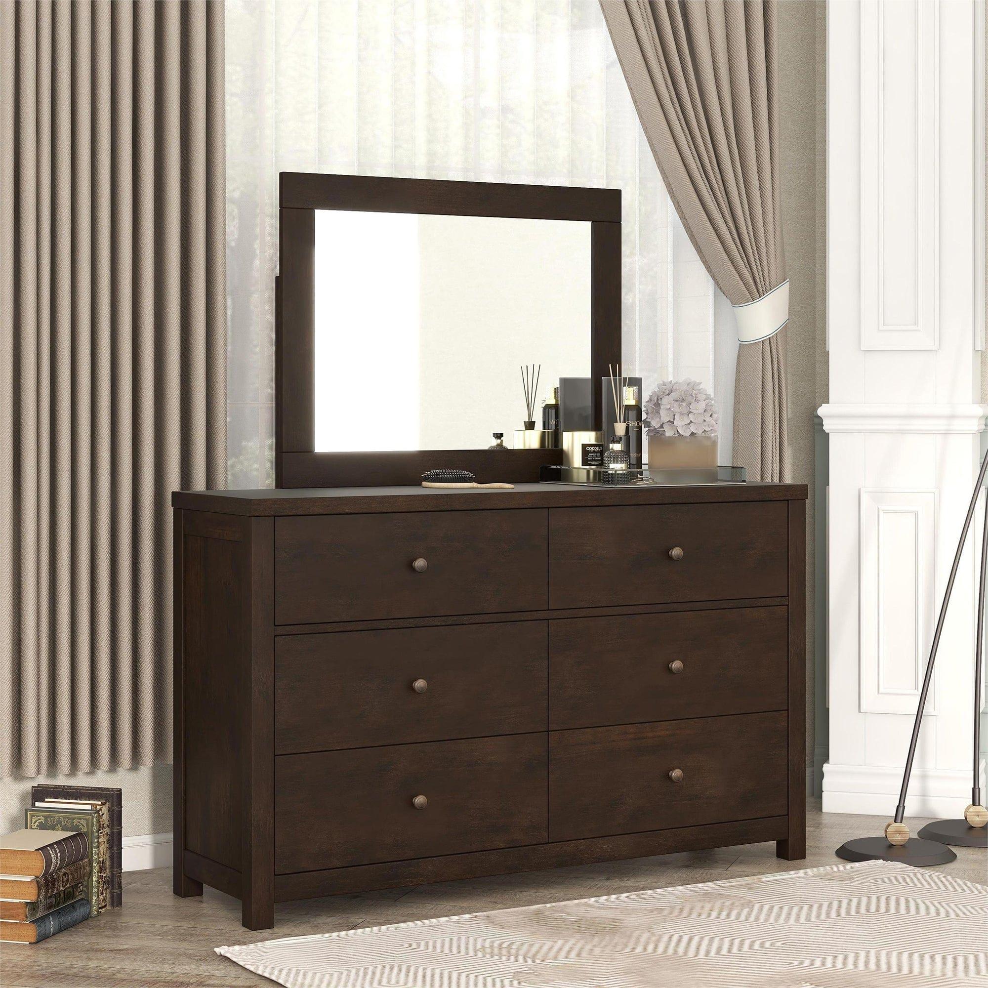 Shop Classic Rich Brown 6 Pieces King Bedroom Set ( King Bed + Nightstand*2+ Dresser + Chest + Mirror) Mademoiselle Home Decor