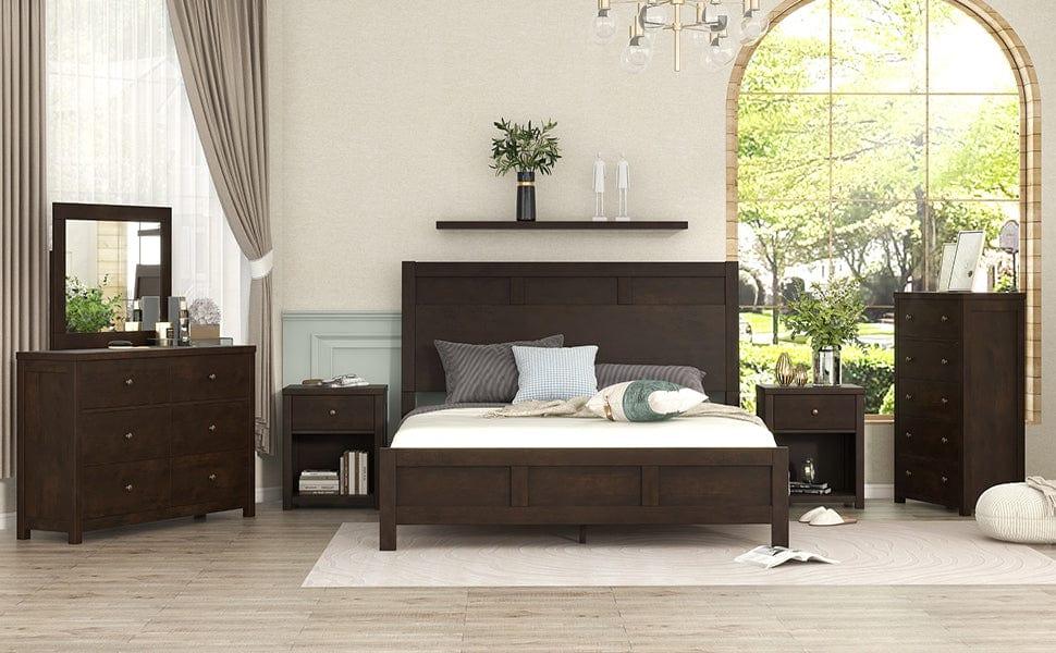 Shop Classic Rich Brown 6 Pieces King Bedroom Set ( King Bed + Nightstand*2+ Dresser + Chest + Mirror) Mademoiselle Home Decor