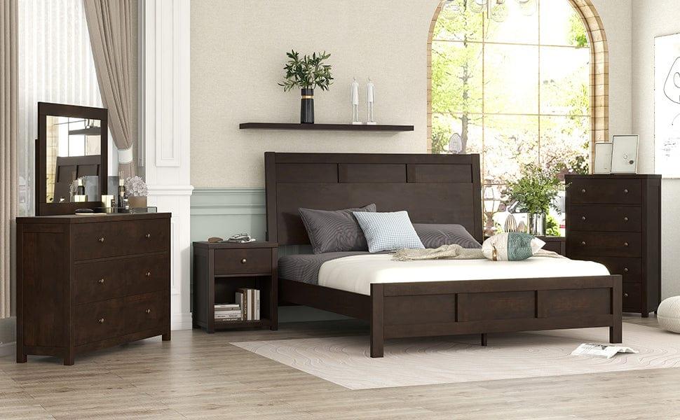 Shop Classic Rich Brown 6 Pieces King Bedroom Set ( King Bed + Nightstand*2+ Dresser + Chest + Mirror) Mademoiselle Home Decor