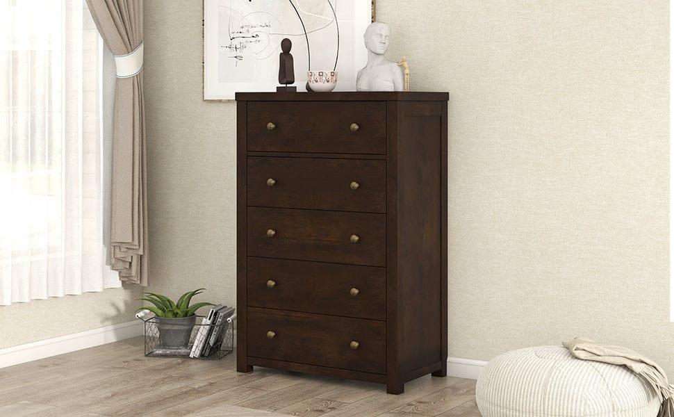 Shop Classic Rich Brown 6 Pieces King Bedroom Set ( King Bed + Nightstand*2+ Dresser + Chest + Mirror) Mademoiselle Home Decor