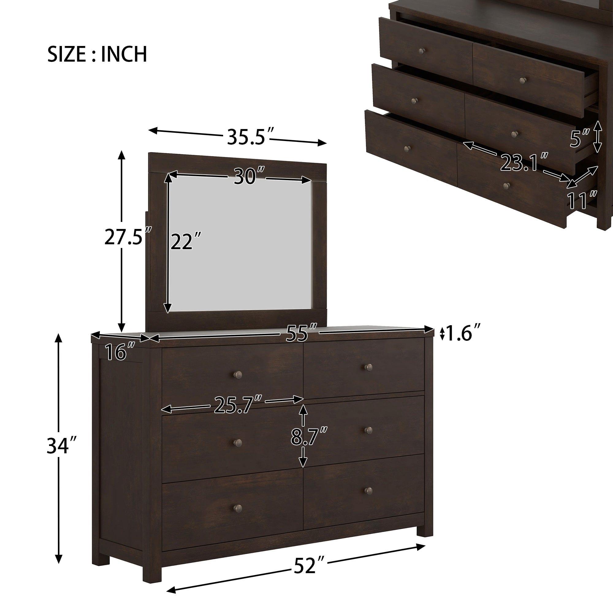 Shop Classic Rich Brown 6 Pieces King Bedroom Set ( King Bed + Nightstand*2+ Dresser + Chest + Mirror) Mademoiselle Home Decor