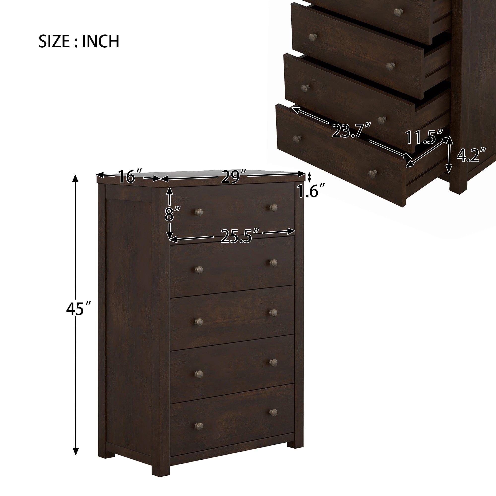 Shop Classic Rich Brown 6 Pieces King Bedroom Set ( King Bed + Nightstand*2+ Dresser + Chest + Mirror) Mademoiselle Home Decor