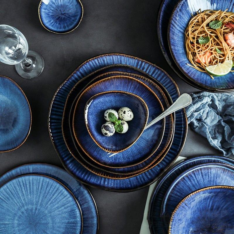 Shop 0 Creative Tableware Klin Glaze Blue Color ceramic Plate Home Flat Plate Deep Steak Dish Bowls Breakfast Dinner Dishes And Plates Mademoiselle Home Decor