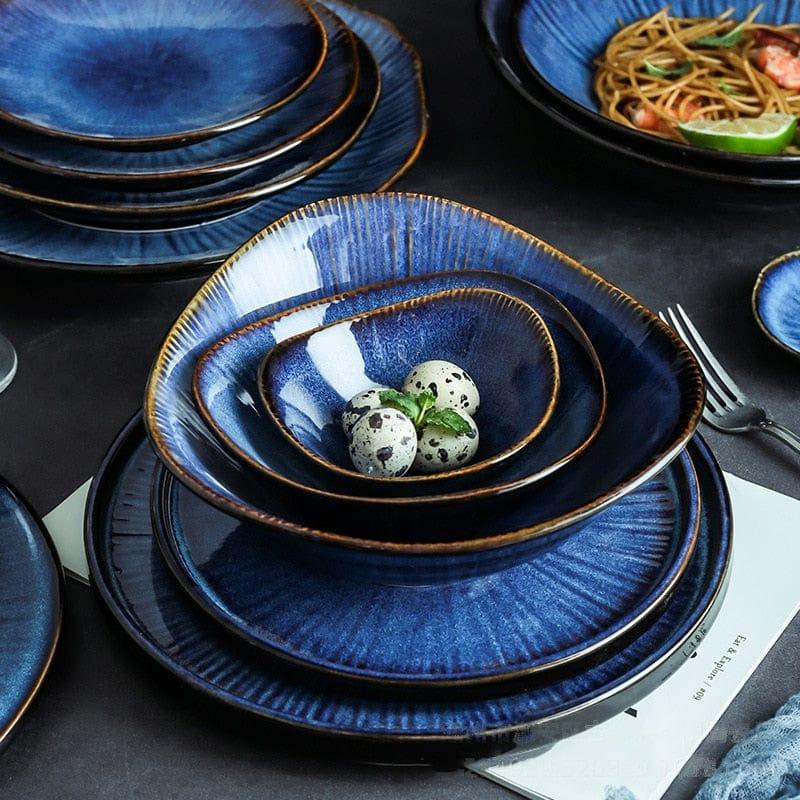 Shop 0 Creative Tableware Klin Glaze Blue Color ceramic Plate Home Flat Plate Deep Steak Dish Bowls Breakfast Dinner Dishes And Plates Mademoiselle Home Decor