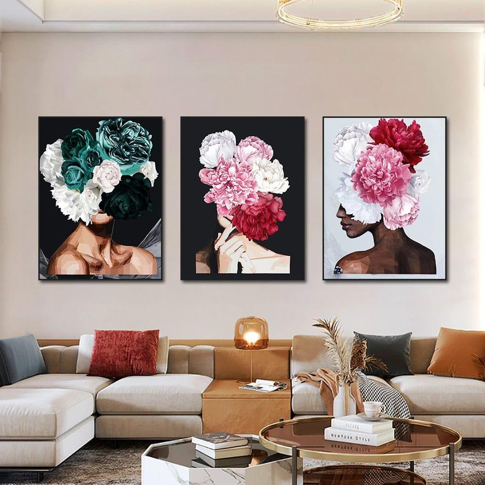 Shop 0 Nordic Style Woman Head With Flowers Canvas Painting Modern Posters And Prints Wall Art Picture For Living Room Home Decor Mademoiselle Home Decor